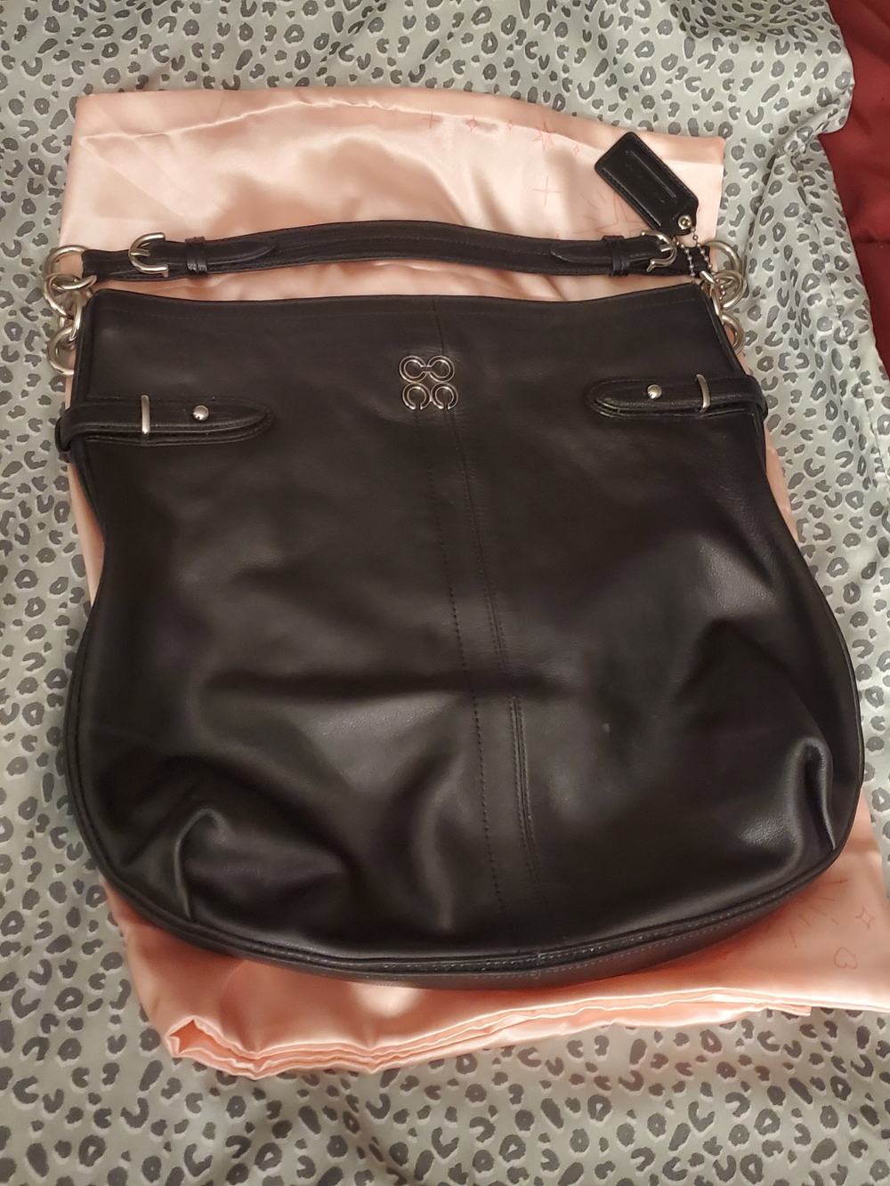 Coach Black Leather Shoulder Bag with Silver Hardware